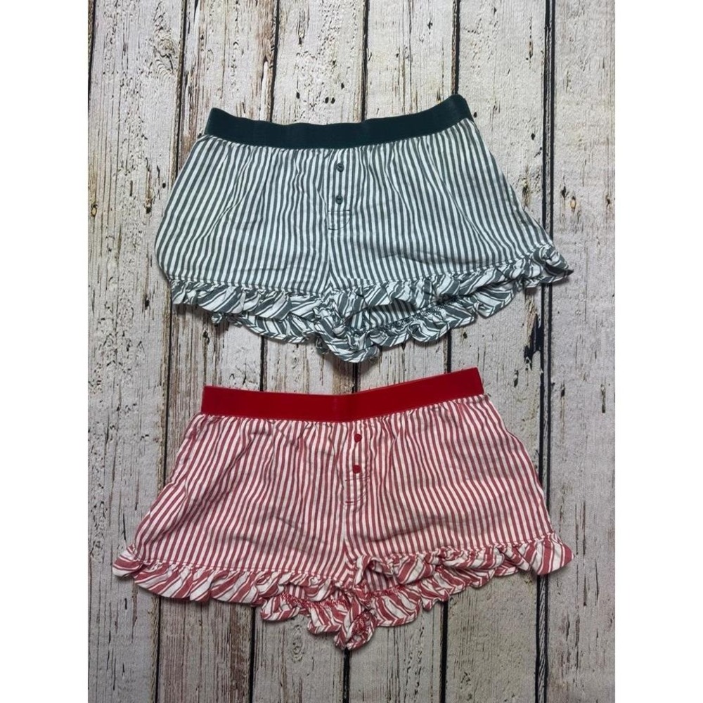 PINK Victoria's Secret striped ruffle hem pajama shorts bundle - 2 pairs Size XS